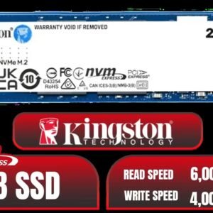 Kingston 2000G NV3 NVMe SSD / Up to 6,000MB/s Read / Up to 4,000MB/s Write / PCIe 4.0 x4 NVMe / M.2 2280 Form Factor / SNV3S/2000G