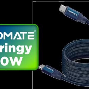 Promate Springy 60W Self-Organizing Magnetic USB-C Cable - Blue / Durable nylon braided thick copper core /480Mbps Data sync and charge / Springy.Blue