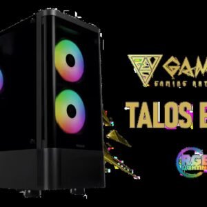 Gamdias TALOS E3 CG Gaming Case - Black / Curved Tempered Glass Panel / 3x Built-in 120mm ARGB Fans / Supports Motherboards up to ATX / Sync with 5V