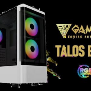 GAMDIAS TALOS E3 CG WH Mid Tower Gaming Case – White / Curved Tempered Glass / 3x 120mm ARGB Fans Pre-installed / ATX, mATX, Mini-ITX Support / 7x