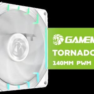 GAMEMAX Tornado T14 ARGB Case Fan - White / 140mm High-Airflow Fan / 24 ARGB LEDs with AURA Sync Support / 66.89 CFM Airflow & 2.62mmH₂O Static