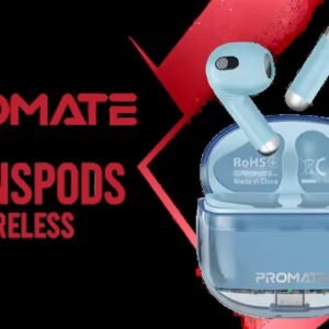 Promate TransPods High-Definition TWS Wireless Earphones - Blue / IntelliTouch Control / Crystal Clear Calls / Up to 26 Hours Playback Time /