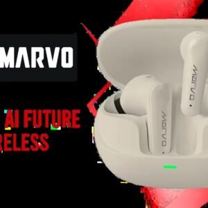 MARVO TS9389 AI Future Wireless Earphones - Beige / Smart Touch Control / Type-C Fast Charging / Low Latency / Long Battery Life / Support