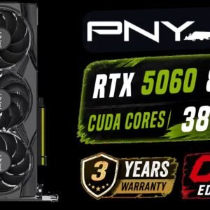 PNY GeForce RTX 5060 EPIC-X 8GB OC Graphics Card / 8GB GDDR7 / 3840 Cuda Cores / 128-bit Memory Interface / Boost Clock: 2580 MHz / 28 Gbps Memory
