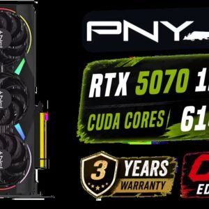 PNY GeForce RTX 5070 EPIC-X 12GB OC Graphics Card / 12GB GDDR7 / 6144 Cuda Cores / 192-bit Memory Interface / Base Clock: 2160 MHz / 28 Gbps Memory