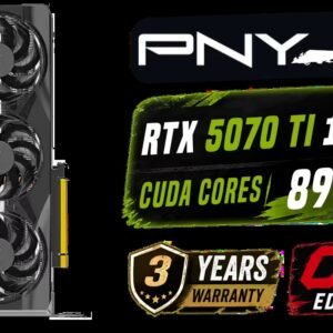 PNY GeForce RTX 5070 Ti Overclocked Triple Fan 16GB GDDR7 Graphics Card / NVIDIA Blackwell Architecture / 8960 CUDA Cores / 3x DisplayPort & 1x HDMI