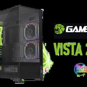 GAMEMAX VISTA 2 AB Gaming Case -  Black / 270° Panoramic Tempered Glass / 3x Pre-Installed ARGB Fans / Supports ATX, M-ATX & ITX Motherboards