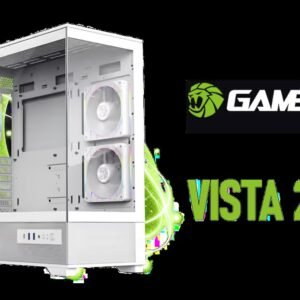 GAMEMAX VISTA 2 AW Gaming Case -  White / 270° Panoramic Tempered Glass / 3x Pre-Installed ARGB Fans / Supports ATX, M-ATX & ITX Motherboards