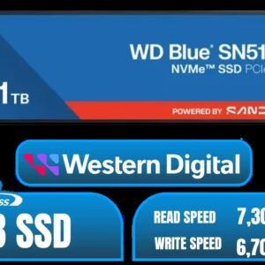 Western Digital 1TB WD Blue SN5100 NVMe Internal Solid State Drive / M.2 2280 Form Factor / Read Speeds up to 7100MB/s / Write Speeds up to 6700MB/s