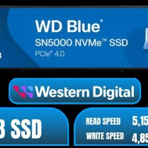 Western Digital 2TB WD Blue SN5000 NVMe Internal Solid State Drive SSD - PCIe Gen 4.0, M.2 2280, Up to 5,150 MB/s / WDS200T4B0E