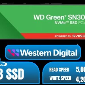 Western Digital Green SN3000 2TB NVMe Solid State Drive / Supports Up to 5,000MB/s Read Speed / Supports Up to 4,200MB/s Write Speed / Slim