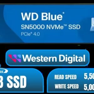 Western Digital 4TB WD Blue SN5000 NVMe Internal Solid State Drive SSD - PCIe Gen 4.0, M.2 2280, Up to 5,500 MB/s / WDS400T4B0E